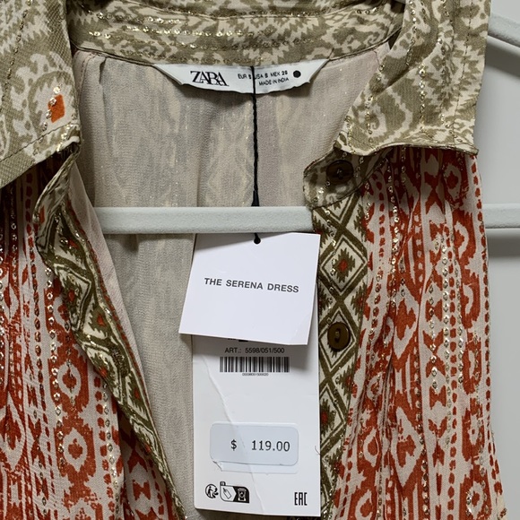 Zara Shiny Metallic Midi Dress in Red and Green Print Size Small - Picture 11 of 12